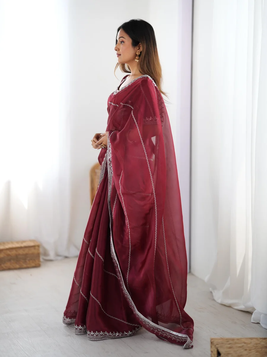 RICH LOOK JMC SILK THREAD & SEQUENCE EMBROIDERY WITH PIPING WORK SAREE WITH UNSTITCHED BLOUSE FESTIVE WEAR WHOLESALE PRICE ETHNIC GARMENT (13)