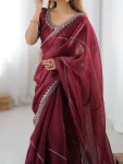 RICH LOOK JMC SILK THREAD & SEQUENCE EMBROIDERY WITH PIPING WORK SAREE WITH UNSTITCHED BLOUSE FESTIVE WEAR WHOLESALE PRICE ETHNIC GARMENT (10)