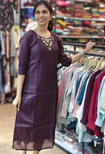 RICH LOOK KOTA CHECKS EMBROIDERY WORK ONLY KURTI PURPLE