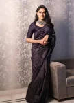 RICH LOOK LICHI SILK JACQUARD WORK SAREE WITH UNSTITCHED BLOUSE BLACK