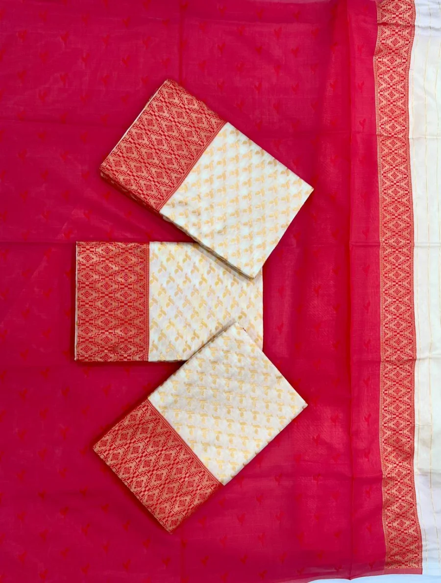 RICH LOOK LICHI SILK JACQUARD WORK SAREE WITH UNSTITCHED BLOUSE FESTIVE WEAR WHOLESALE PRICE ETHNIC GARMENT (1)