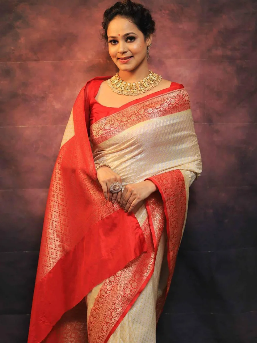 RICH LOOK LICHI SILK JACQUARD WORK SAREE WITH UNSTITCHED BLOUSE FESTIVE WEAR WHOLESALE PRICE ETHNIC GARMENT (2)