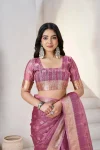 RICH LOOK LINEN COTTON SILK GOLD ZARI AND SELF DESIGN WORK SAREE WITH UNSTITCHED BLOUSE FESTIVE WEAR WHOLESALE PRICE ETHNIC GARMENT (35)