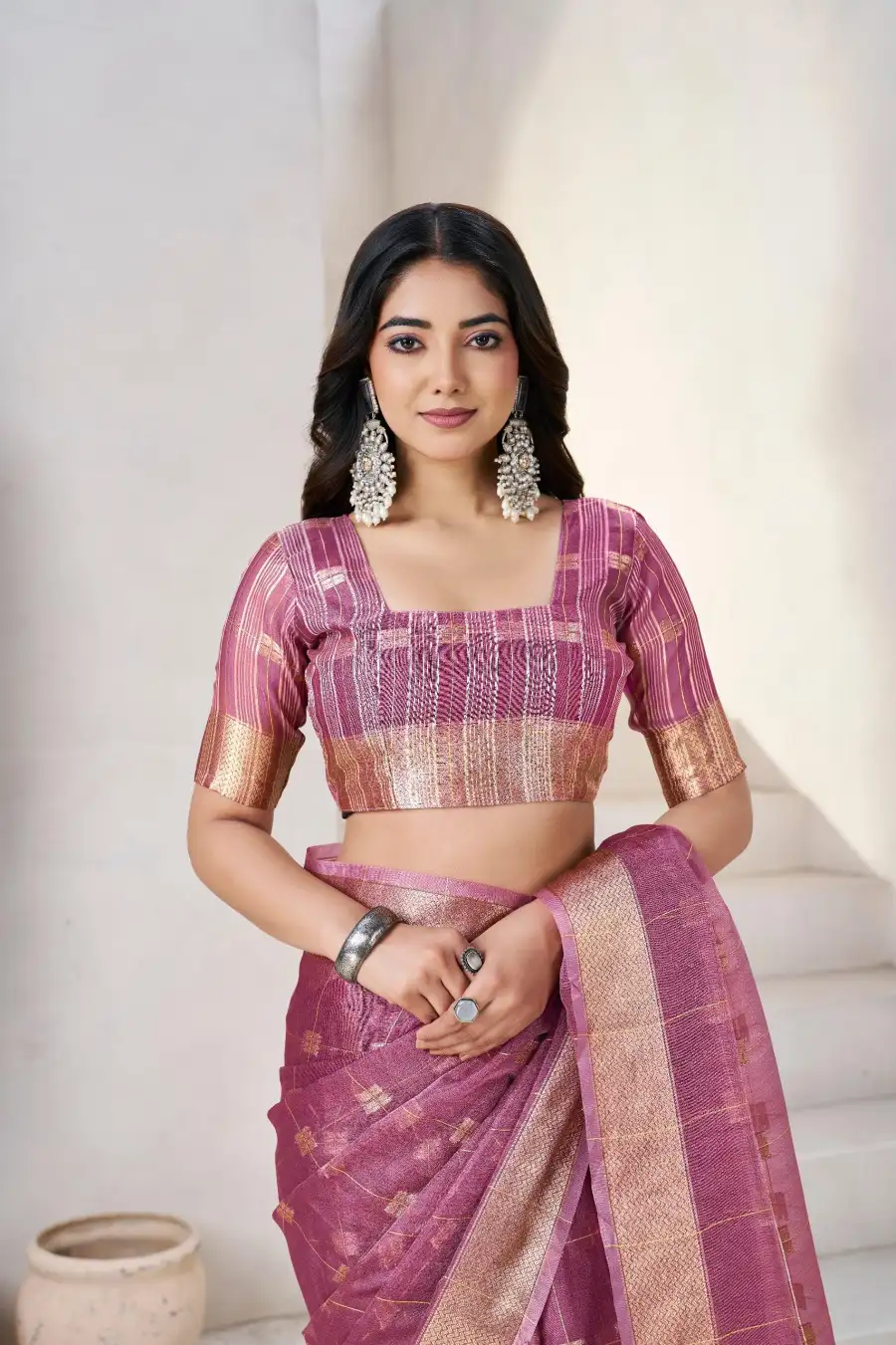 RICH LOOK LINEN COTTON SILK GOLD ZARI AND SELF DESIGN WORK SAREE WITH UNSTITCHED BLOUSE FESTIVE WEAR WHOLESALE PRICE ETHNIC GARMENT (32)