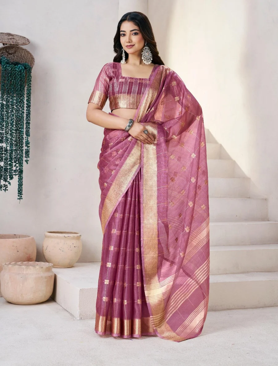 RICH LOOK LINEN COTTON SILK GOLD ZARI AND SELF DESIGN WORK SAREE WITH UNSTITCHED BLOUSE FESTIVE WEAR WHOLESALE PRICE ETHNIC GARMENT (35)