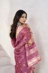 RICH LOOK LINEN COTTON SILK GOLD ZARI AND SELF DESIGN WORK SAREE WITH UNSTITCHED BLOUSE FESTIVE WEAR WHOLESALE PRICE ETHNIC GARMENT (35)