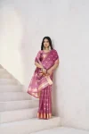 RICH LOOK LINEN COTTON SILK GOLD ZARI AND SELF DESIGN WORK SAREE WITH UNSTITCHED BLOUSE FESTIVE WEAR WHOLESALE PRICE ETHNIC GARMENT (35)