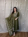 RICH LOOK MUL COTTON EMBROIDERY WORK TOP BOTTOM WITH DUPATTA MEHNDI