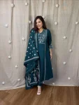 RICH LOOK MUL COTTON EMBROIDERY WORK TOP BOTTOM WITH DUPATTA TEAL