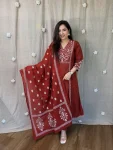 RICH LOOK MUL COTTON EMBROIDERY WORK TOP BOTTOM WITH DUPATTA FESTIVE WEAR WHOLESALE PRICE ETHNIC GARMENT (3)