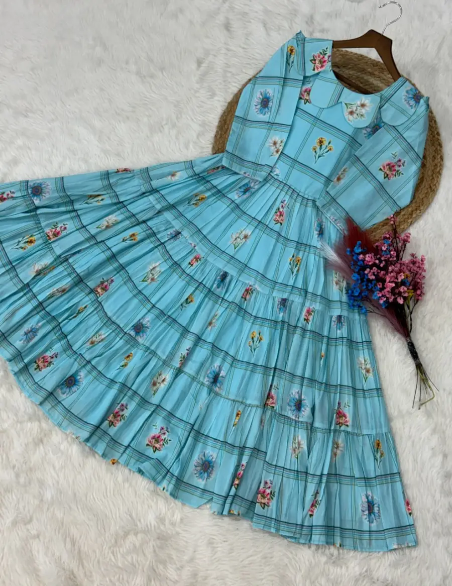 RICH LOOK MUSLIN SILK GINGHAM PRINT WORK ONE PIECE DRESS DAILY WEAR WHOLESALE PRICE ETHNIC GARMENT (1)