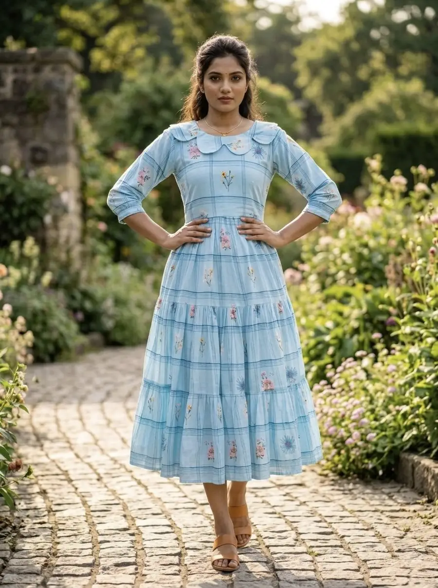RICH LOOK MUSLIN SILK GINGHAM PRINT WORK ONE PIECE DRESS DAILY WEAR WHOLESALE PRICE ETHNIC GARMENT (16)