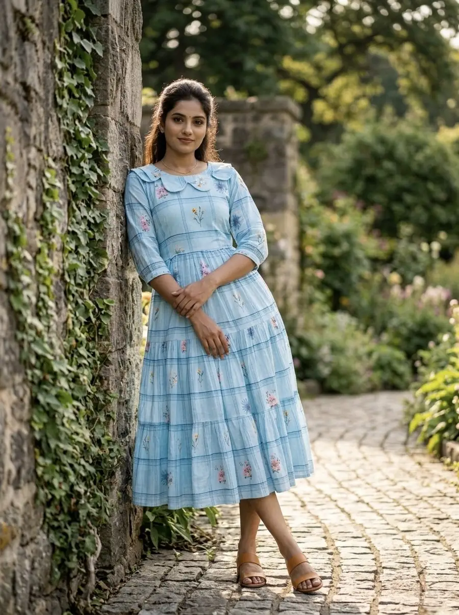 RICH LOOK MUSLIN SILK GINGHAM PRINT WORK ONE PIECE DRESS DAILY WEAR WHOLESALE PRICE ETHNIC GARMENT (17)