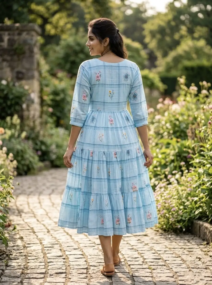 RICH LOOK MUSLIN SILK GINGHAM PRINT WORK ONE PIECE DRESS DAILY WEAR WHOLESALE PRICE ETHNIC GARMENT (18)