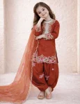 RICH LOOK NATURAL CREPE EMBROIDERY SEQUENCE WORK KID’S TOP PATIYALA WITH DUPATTA FESTIVE WEAR WHOLESALE PRICE ETHNIC GARMENT (7)
