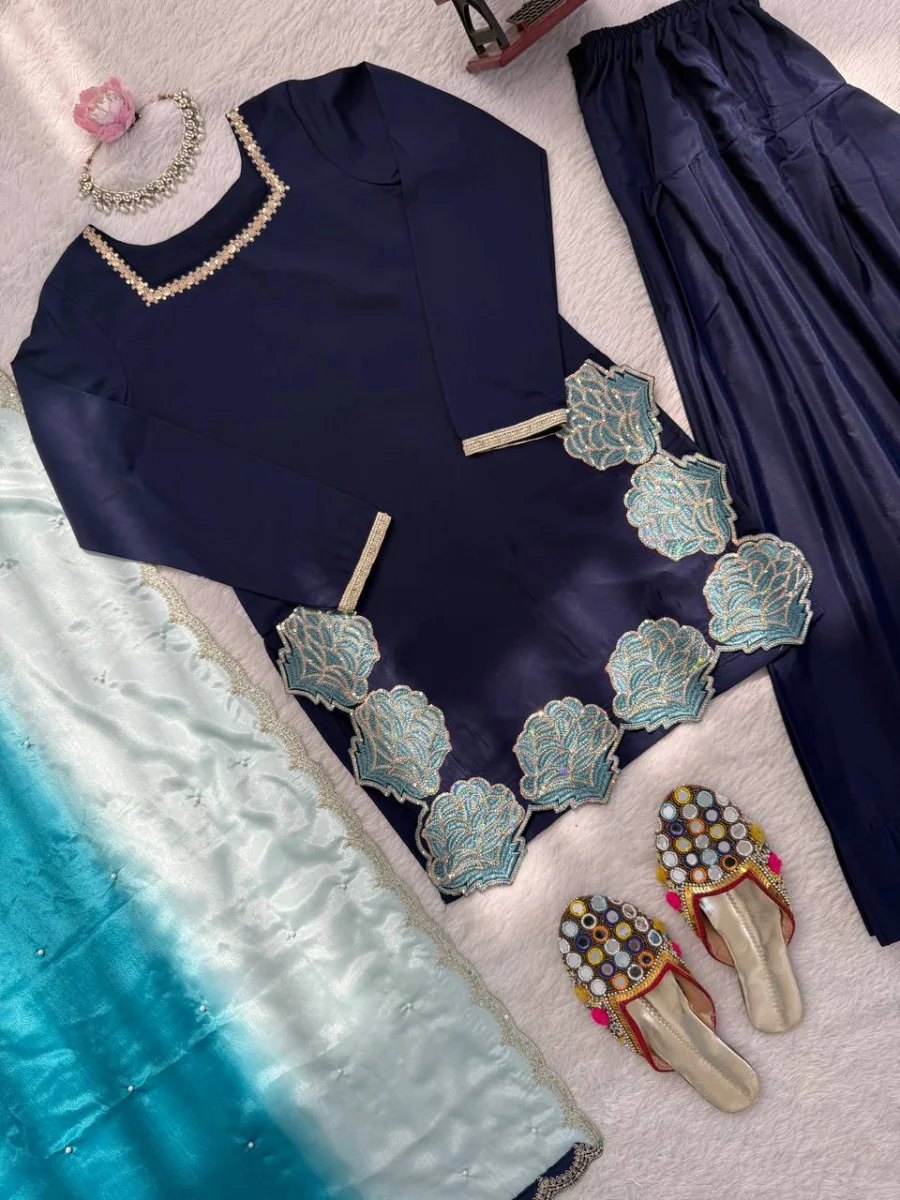 RICH LOOK NATURAL CREPE THREAD WITH SEQUENCE WORK TOP PATIYALA WITH DUPATTA FESTIVE WEAR WHOLESALE PRICE ETHNIC GARMENT (17)