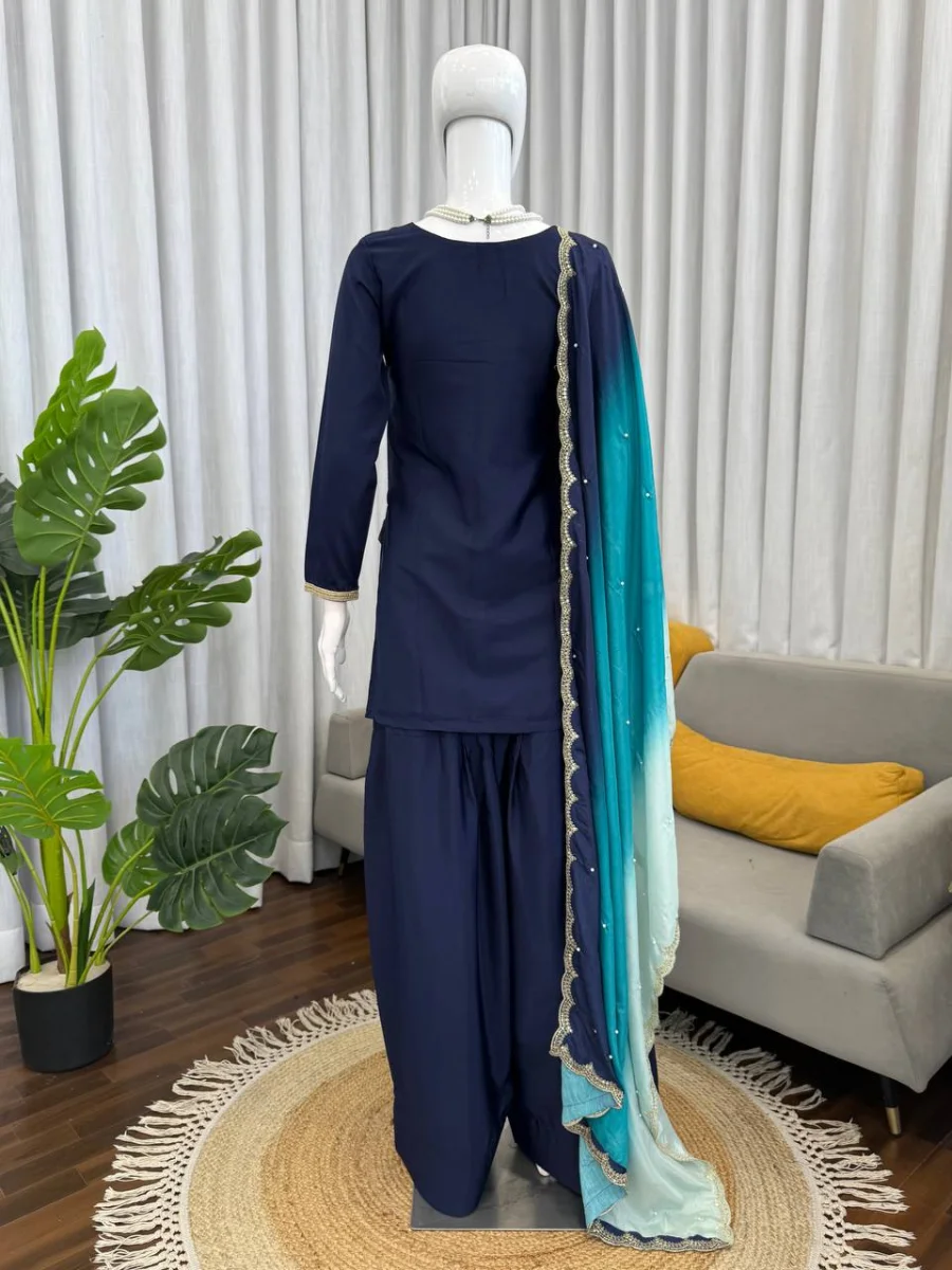 RICH LOOK NATURAL CREPE THREAD WITH SEQUENCE WORK TOP PATIYALA WITH DUPATTA FESTIVE WEAR WHOLESALE PRICE ETHNIC GARMENT (9)