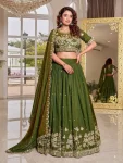 RICH LOOK NC VICHITRA EMBROIDERY CODING SEQUENCE WORK WITH THREAD WORK LEHENGA CHOLI WITH DUPATTA GREEN