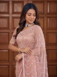 RICH LOOK NET BEADS ,SEQUENCE, PEARLS EMBROIDERY WORK SAREE WITH UNSTITCHED BLOUSE PARTY WEAR WHOLESALE PRICE ETHNIC GARMENT (14)