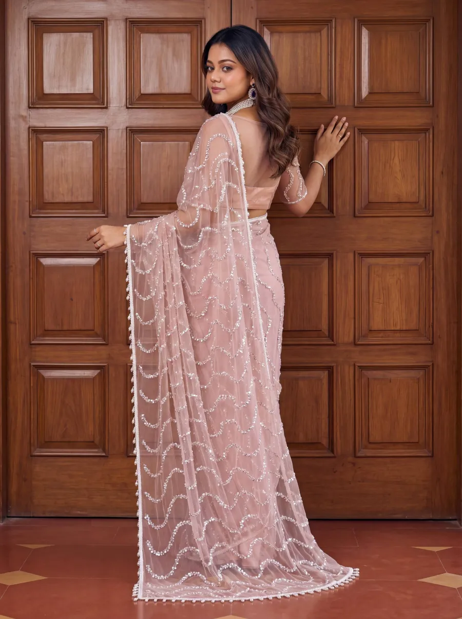 RICH LOOK NET BEADS ,SEQUENCE, PEARLS EMBROIDERY WORK SAREE WITH UNSTITCHED BLOUSE PARTY WEAR WHOLESALE PRICE ETHNIC GARMENT (20)