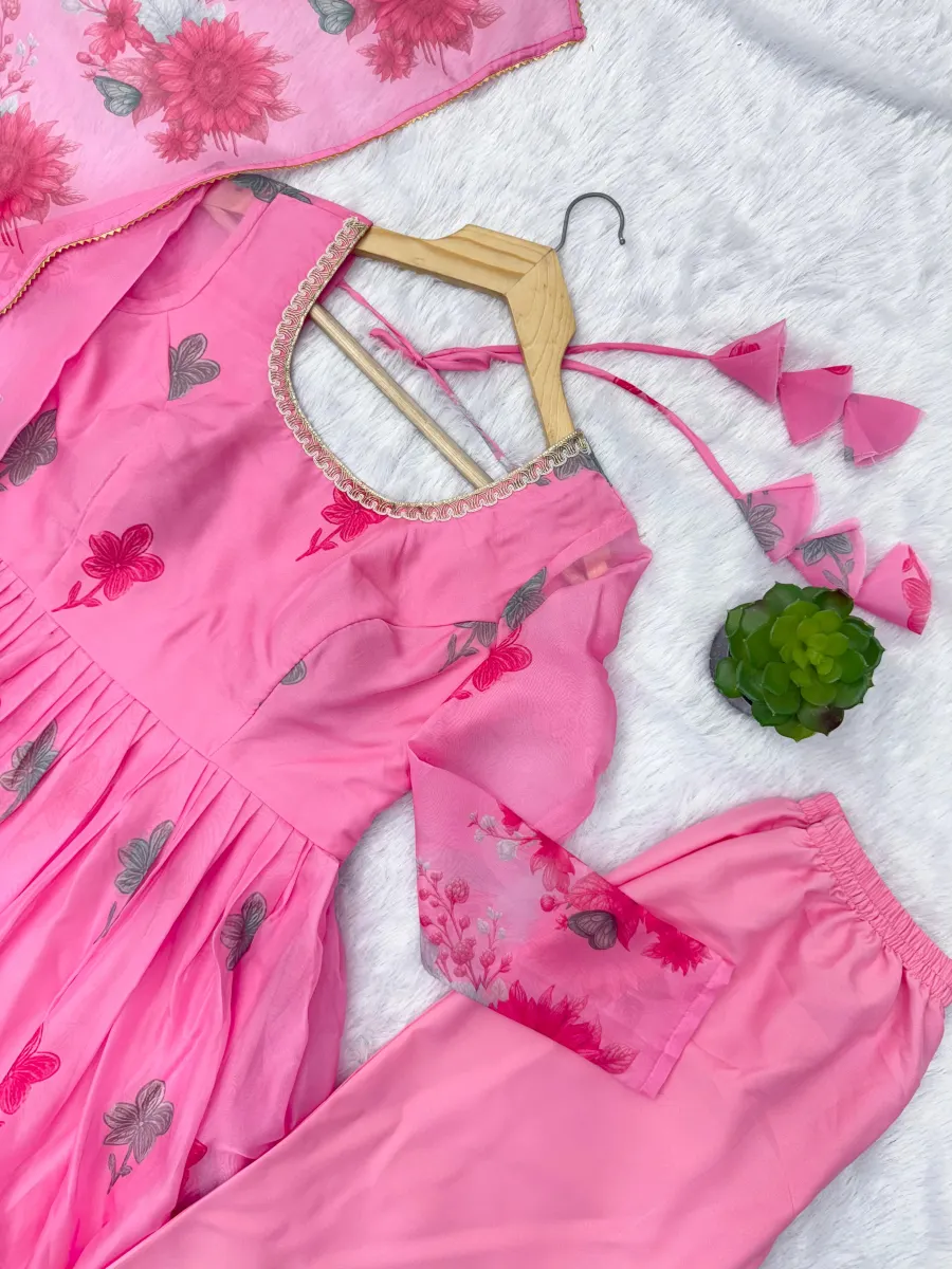 RICH LOOK ORGANZA FLORAL PRINT WORK ANARKALI GOWN BOTTOM WITH DUPATTA FESTIVE WEAR WHOLESALE PRICE ETHNIC GARMENT (1)