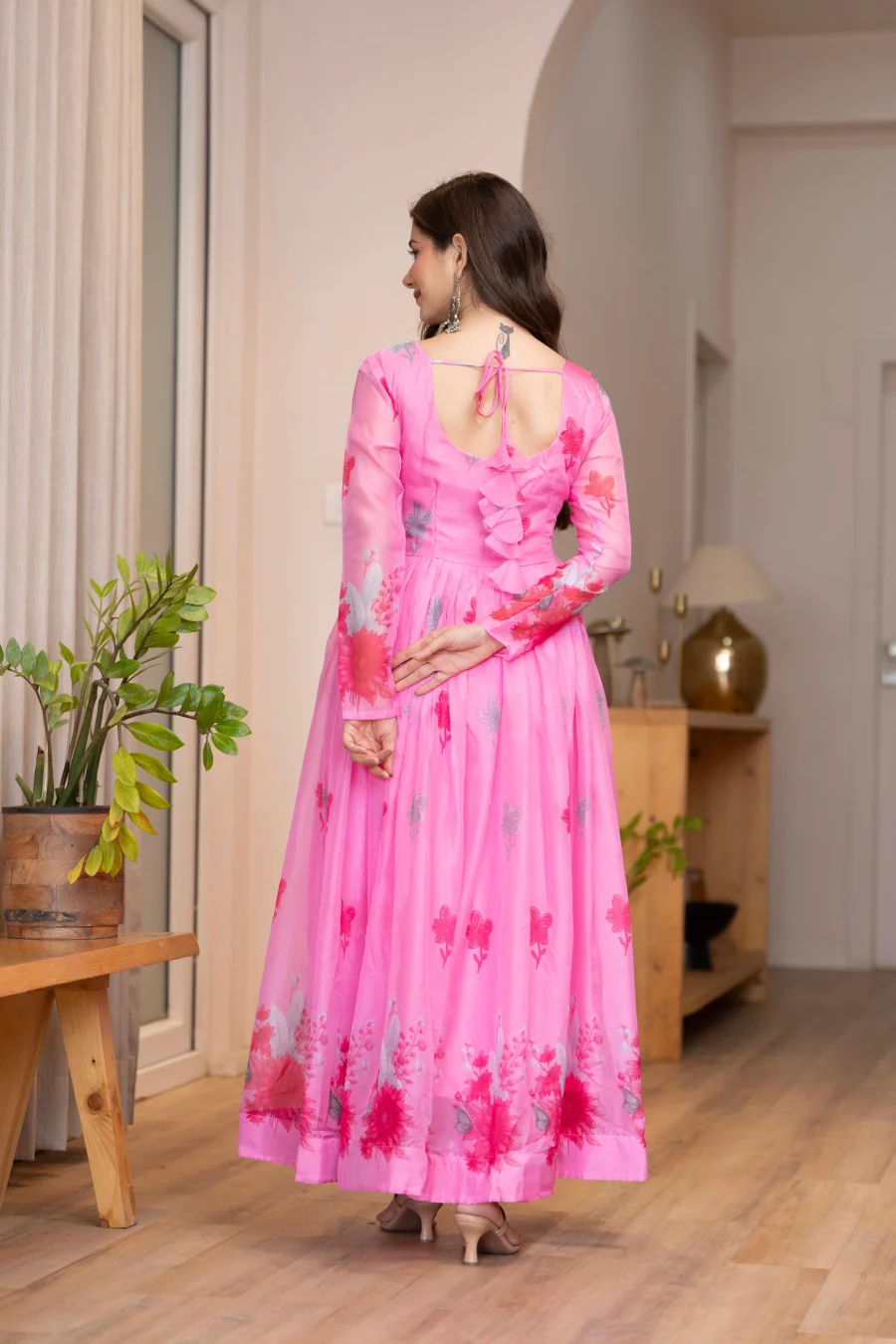 RICH LOOK ORGANZA FLORAL PRINT WORK ANARKALI GOWN BOTTOM WITH DUPATTA FESTIVE WEAR WHOLESALE PRICE ETHNIC GARMENT (11)
