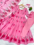 RICH LOOK ORGANZA FLORAL PRINT WORK ANARKALI GOWN BOTTOM WITH DUPATTA FESTIVE WEAR WHOLESALE PRICE ETHNIC GARMENT (7)