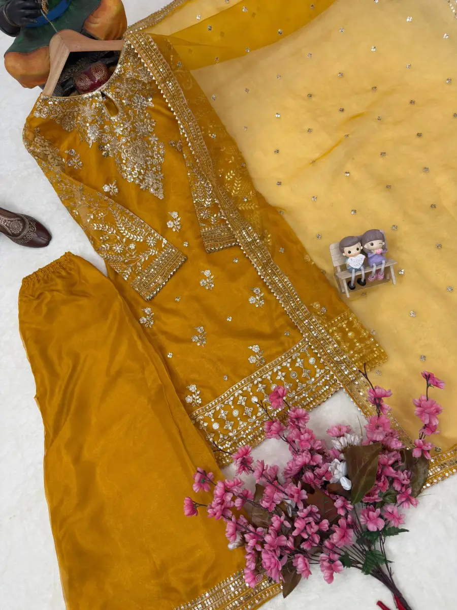RICH LOOK ORGANZA SILK ZARI AND SEQUENCE EMBROIDERY WORK TOP PALAZZO WITH DUPATTA FESTIVE WEAR WHOLESALE PRICE ETHNIC GARMENT (4)