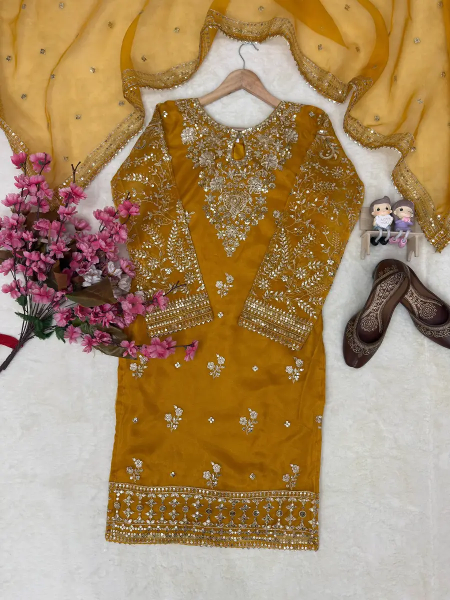 RICH LOOK ORGANZA SILK ZARI AND SEQUENCE EMBROIDERY WORK TOP PALAZZO WITH DUPATTA FESTIVE WEAR WHOLESALE PRICE ETHNIC GARMENT (6)