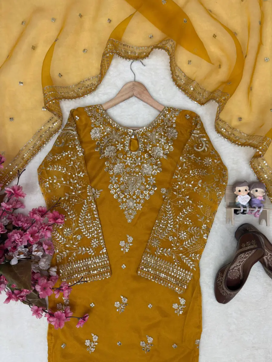 RICH LOOK ORGANZA SILK ZARI AND SEQUENCE EMBROIDERY WORK TOP PALAZZO WITH DUPATTA FESTIVE WEAR WHOLESALE PRICE ETHNIC GARMENT (7)