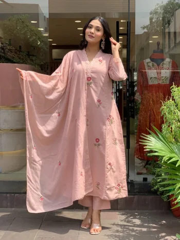 RICH LOOK PV CHANDERI EMBROIDERY WORK TOP BOTTOM WITH DUPATTA CHANDERI