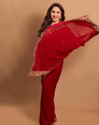RICH LOOK RANGOLI SILK EMBROIDERY WORK BORDER SAREE WITH UNSTITCHED BLOUSE RED