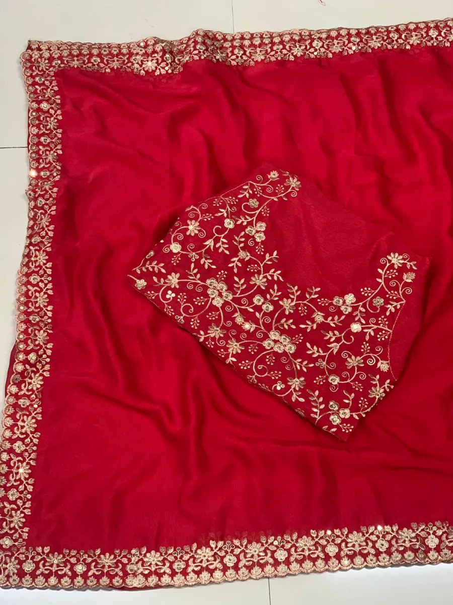 RICH LOOK RANGOLI SILK EMBROIDERY WORK BORDER SAREE WITH UNSTITCHED BLOUSE FESTIVE WEAR WHOLESALE PRICE ETHNIC GARMENT (5)