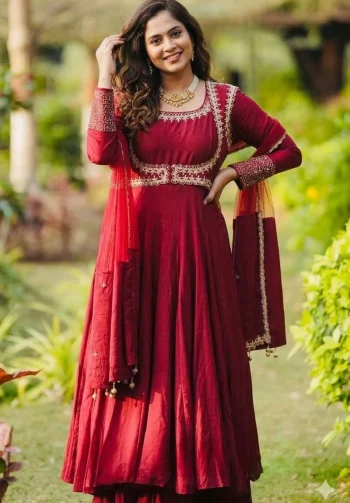 RICH LOOK ROMAN COTTON EMBROIDERY SEQUENCE WORK GOWN KOTI PALAZZO WITH DUPATTA ANARKALI
