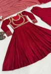 RICH LOOK ROMAN COTTON EMBROIDERY SEQUENCE WORK GOWN KOTI PALAZZO WITH DUPATTA FESTIVE WEAR WHOLESALE PRICE ETHNIC GARMENT (5)