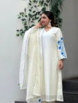 RICH LOOK ROMAN SILK EMBROIDERY WORK TOP BOTTOM WITH DUPATTA WHITE AND BLUE
