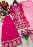 RICH LOOK SATIN SILK EMBROIDERY CODING DORI & SEQUENCE WORK TOP PALAZZO WITH DUPATTA WEDDING WEAR WHOLESALE PRICE ETHNIC GARMENT (5)