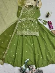 RICH LOOK SHIMMER SILK EMBROIDERY SEQUENCE WORK TOP LEHENGA WITH DUPATTA WEDDING WEAR WHOLESALE PRICE ETHNIC GARMENT (4)