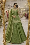 RICH LOOK SHIMMER SILK EMBROIDERY SEQUENCE WORK TOP LEHENGA WITH DUPATTA GREEN
