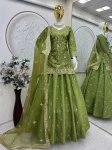 RICH LOOK SHIMMER SILK EMBROIDERY SEQUENCE WORK TOP LEHENGA WITH DUPATTA WEDDING WEAR WHOLESALE PRICE ETHNIC GARMENT (4)