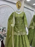 RICH LOOK SHIMMER SILK EMBROIDERY SEQUENCE WORK TOP LEHENGA WITH DUPATTA WEDDING WEAR WHOLESALE PRICE ETHNIC GARMENT (4)