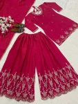 RICH LOOK SHIMMER SILK SEQUENCE EMBROIDERY WORK TOP PALAZZO WITH DUPATTA FESTIVE WEAR WHOLESALE PRICE ETHNIC GARMENT (5)