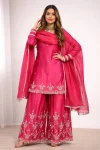 RICH LOOK SHIMMER SILK SEQUENCE EMBROIDERY WORK TOP PALAZZO WITH DUPATTA FESTIVE WEAR WHOLESALE PRICE ETHNIC GARMENT (5)