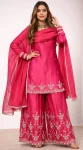RICH LOOK SHIMMER SILK SEQUENCE EMBROIDERY WORK TOP PALAZZO WITH DUPATTA FESTIVE WEAR WHOLESALE PRICE ETHNIC GARMENT (5)