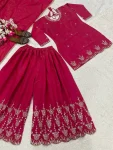 RICH LOOK SHIMMER SILK SEQUENCE EMBROIDERY WORK TOP PALAZZO WITH DUPATTA FESTIVE WEAR WHOLESALE PRICE ETHNIC GARMENT (5)