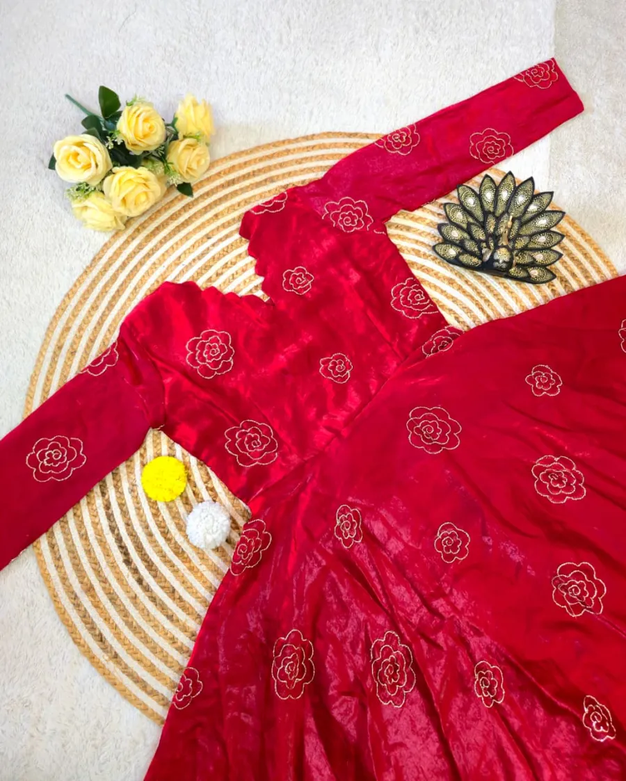 RICH LOOK SPACE SILK BEADS SEQUENCE WORK GOWN FESTIVE WEAR WHOLESALE PRICE ETHNIC GARMENT (1)