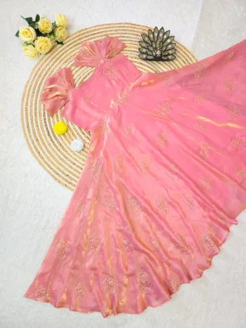 RICH LOOK SPACE SILK BEADS SEQUENCE WORK GOWN BABY PINK