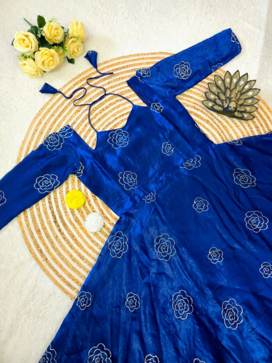 RICH LOOK SPACE SILK BEADS SEQUENCE WORK GOWN FESTIVE WEAR WHOLESALE PRICE ETHNIC GARMENT (5)
