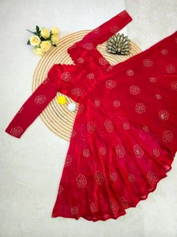 RICH LOOK SPACE SILK BEADS SEQUENCE WORK GOWN RED