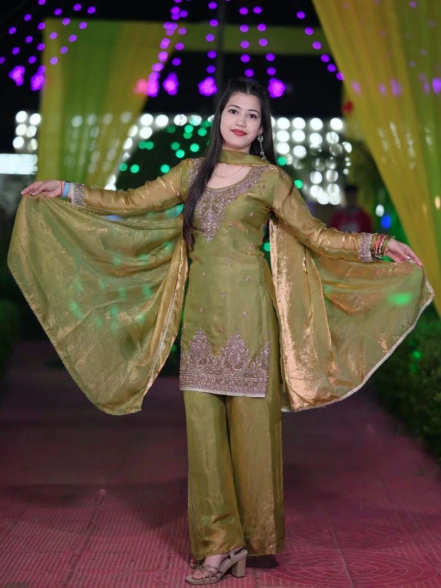 RICH LOOK TWO TONE FENDY SILK EMBROIDERY SEQUENCE WORK TOP PALAZZO WITH DUPATTA FESTIVE WEAR WHOLESALE PRICE ETHNIC GARMENT (4)